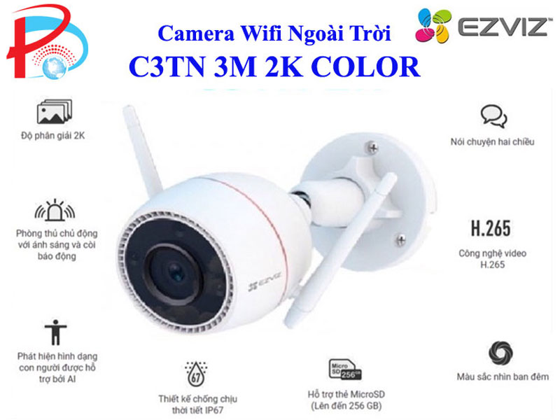 Camera Wifi Ngoài Trời EZVIZ C3TN 3M 2K Color Night Vision, Có màu ban đêm, đàm thoại 2 chiều - Hàng chính hãng