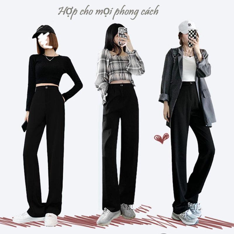 (bigsize) Quần ống rộng suông nữ lưng cao dáng dài culottes có khóa trước cạp co giãn