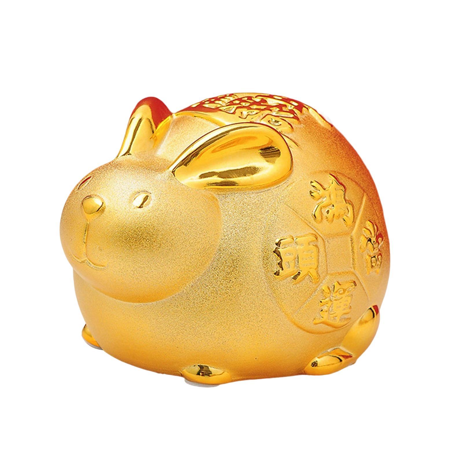Lucky Rabbit Money Bank Bunny Figurines Statue Storage Case Desktop Display Money Saving Pot Jar for Presents Office Home Decor Business