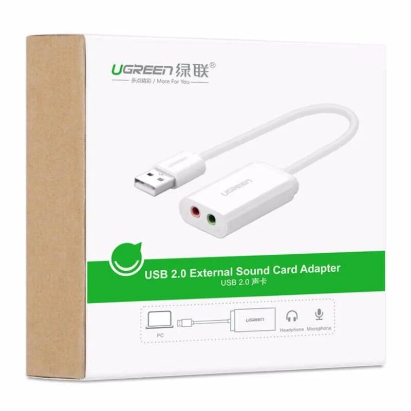 Ugreen UG30143US205TK 15CM màu Trắng Bộ chuyển USB 2.0 sang Loa + MIC chuẩn 3.5mm - HÀNG CHÍNH HÃNG