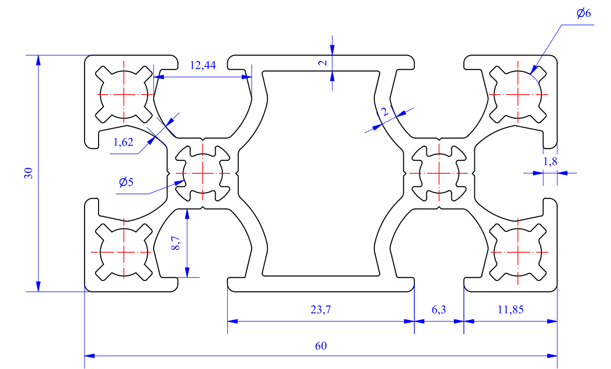 Nhôm định hình 30x60 (LWA-360662546-1) - Miễn phí cắt theo kích thước yêu cầu (Giá đã bao gồm VAT)