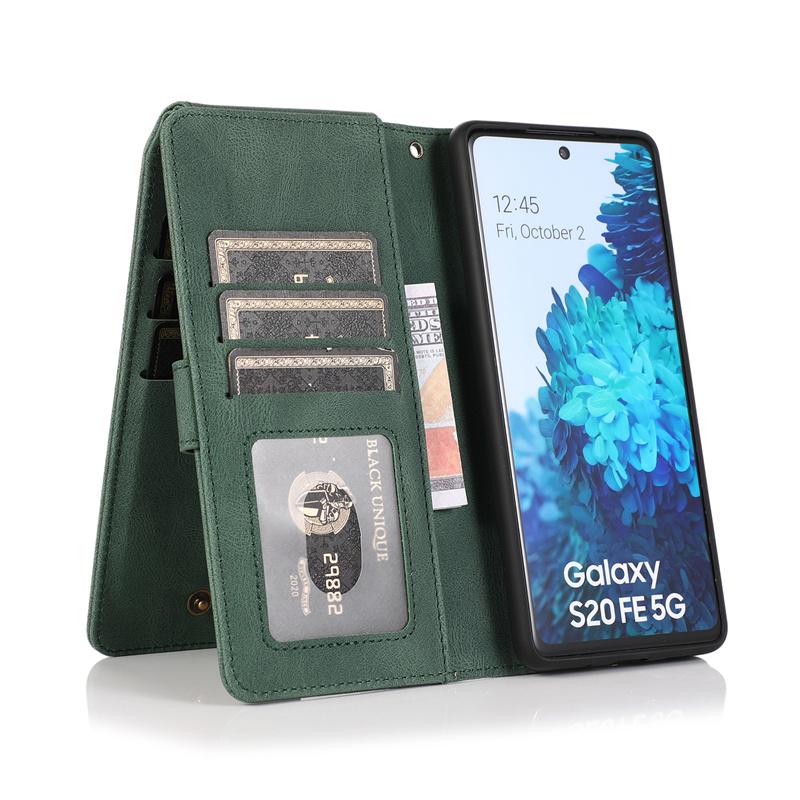 Bao da nắp gập kiêm ví đựng thẻ có khóa kéo cho Samsung Note 9 10 Note20 S10 S20 FE Plus