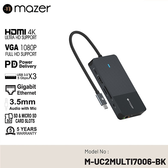 Cổng Chuyển Đổi Mazer Multimedia Pro Hub 10-in-1 USB-C - Hàng Chính Hãng