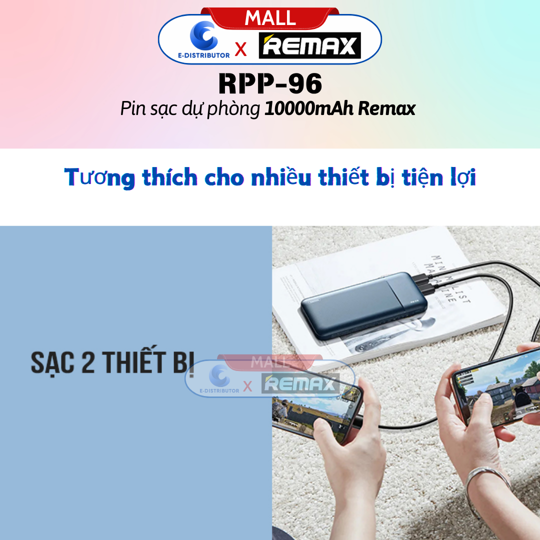 Pin sạc dự phòng 10000mah Remax RPP-96 - Hàng Chính Hãng - Bảo Hành 12 Tháng