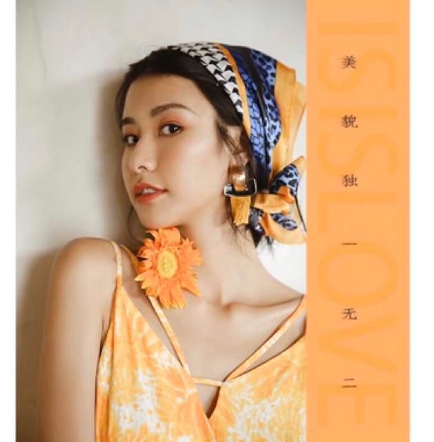 Khăn turban lụa vuông cao cấp choàng cổ size 70x70cm thanh lịch đa năng dùng làm áo yếm in hoa văn