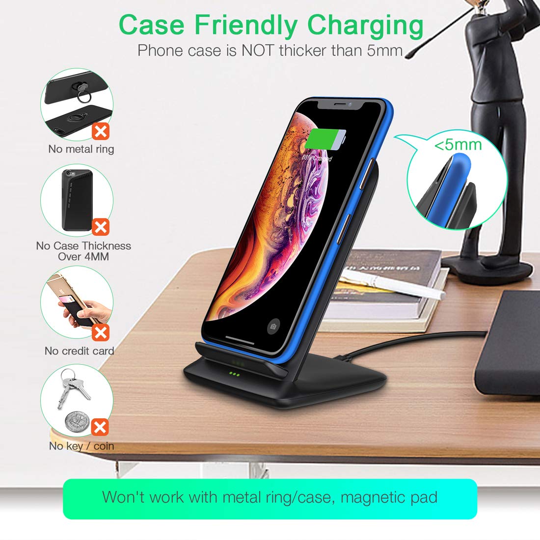 Đế sạc nhanh không dây Qi kiêm giá đỡ cho điện thoại hiệu CHOETECH HPK-T555 trang bị Công suất 10W, thiết kế nhỏ gọn, chuẩn sạc MFI cho Apple - Hàng chính hãng