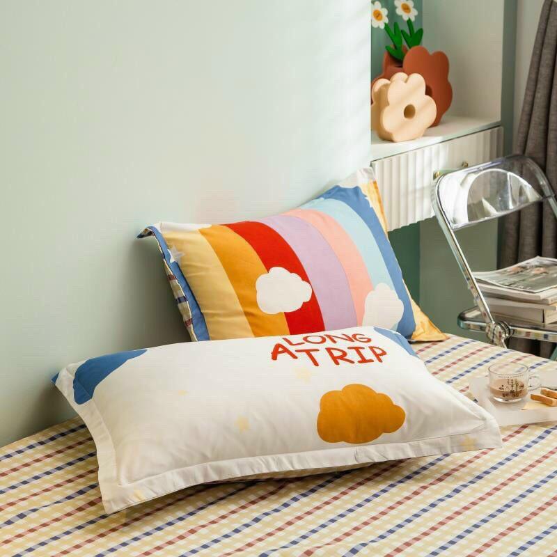 Bộ chăn ga gối 4 món cotton poly cầu vồng cao cấp phong cách Hàn Quốc