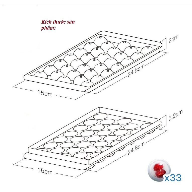 Khay Làm Đá Tròn 33 Viên FAMAHA Bằng Nhựa Đa Năng Làm Đá, Thạch, Kem Có Nắp Đậy Khử Mùi Tủ Lạnh