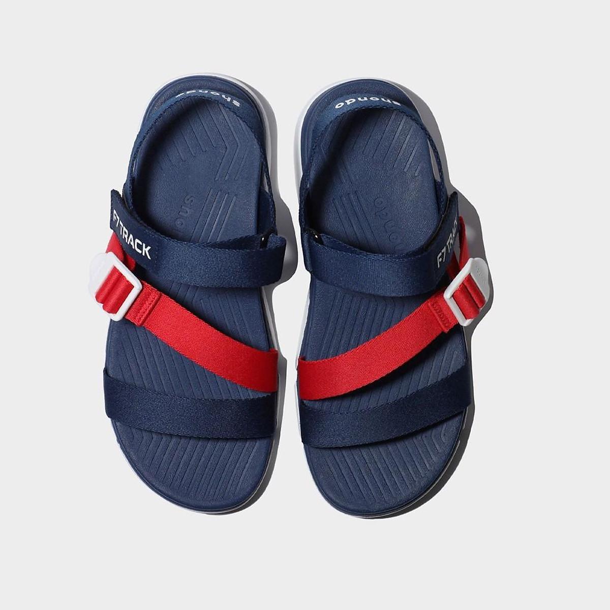 Giày sandal Shondo F7 Track nam nữ đi học đế bằng xanh navy đế trắng F7T0036