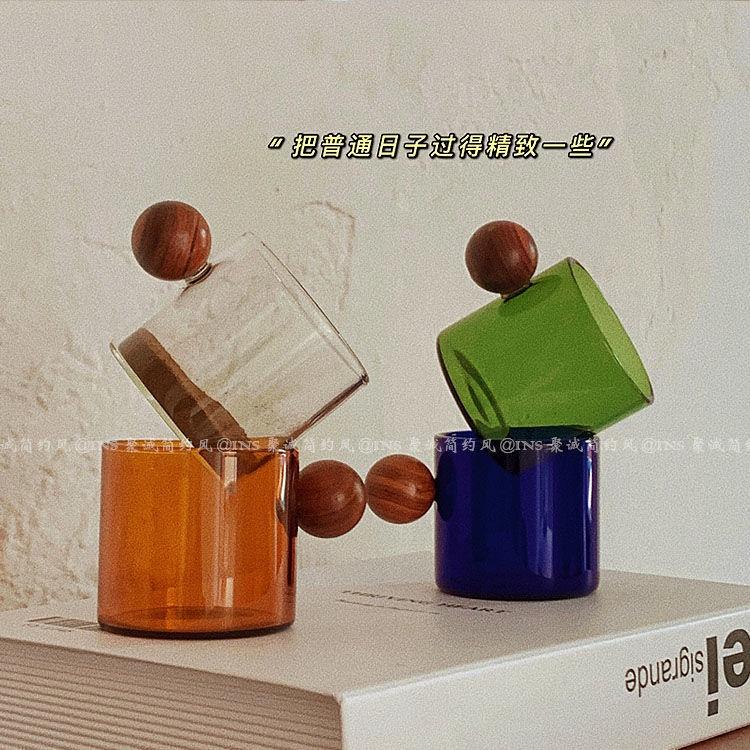 Cốc Thủy Tinh Uống Sữa/Cà Phê Có Tay Cầm Bằng Gỗ Phong Cách Nhật Bản