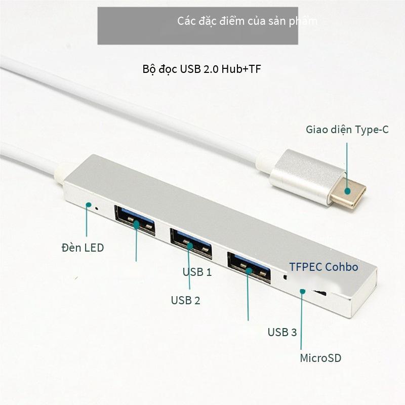 Phong cách mới nhất của trung tâm loại c docking station USB hub splitter usb2.0 thẻ TF HUB đầu đọc thẻ hợp kim nhôm mini