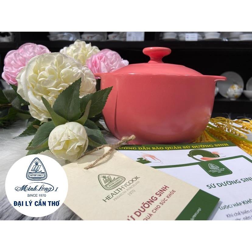 Nồi Sứ Dưỡng Sinh Minh Long _ Vesta_Màu đỏ_(mẫu tròn cao, có chân), Dùng Cho Bếp Ga, Hồng Ngoại_Healthy cook