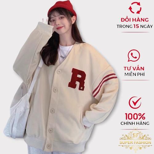 Hình ảnh Áo khoác Cardigan Nữ Form rộng Fashion Họa Tiết Chữ R Nổi Siêu Xinh