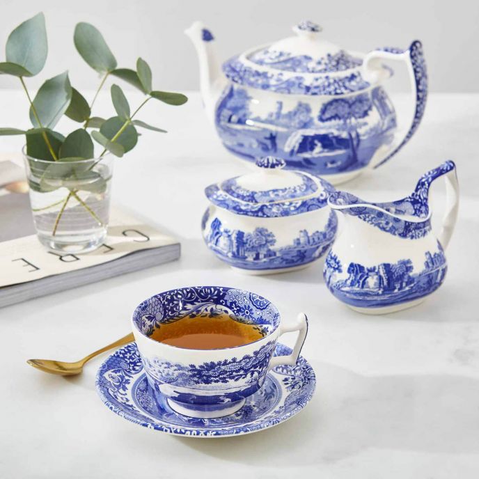 Bộ chén trà màu xanh phong cách vintage nhập khẩu Anh Quốc PM SPODE BLUE ITALIAN BLI1130