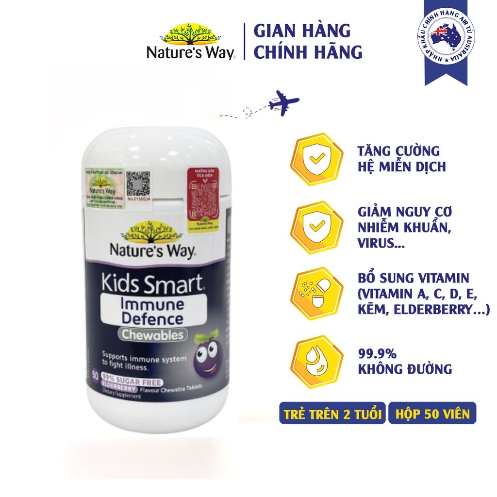 Viên Nhai Cho Bé Nature’s Way Kids Smart Immune Defence Chewables Tăng Cường Miễn Dịch Và Sức Đề Kháng 50 Viên