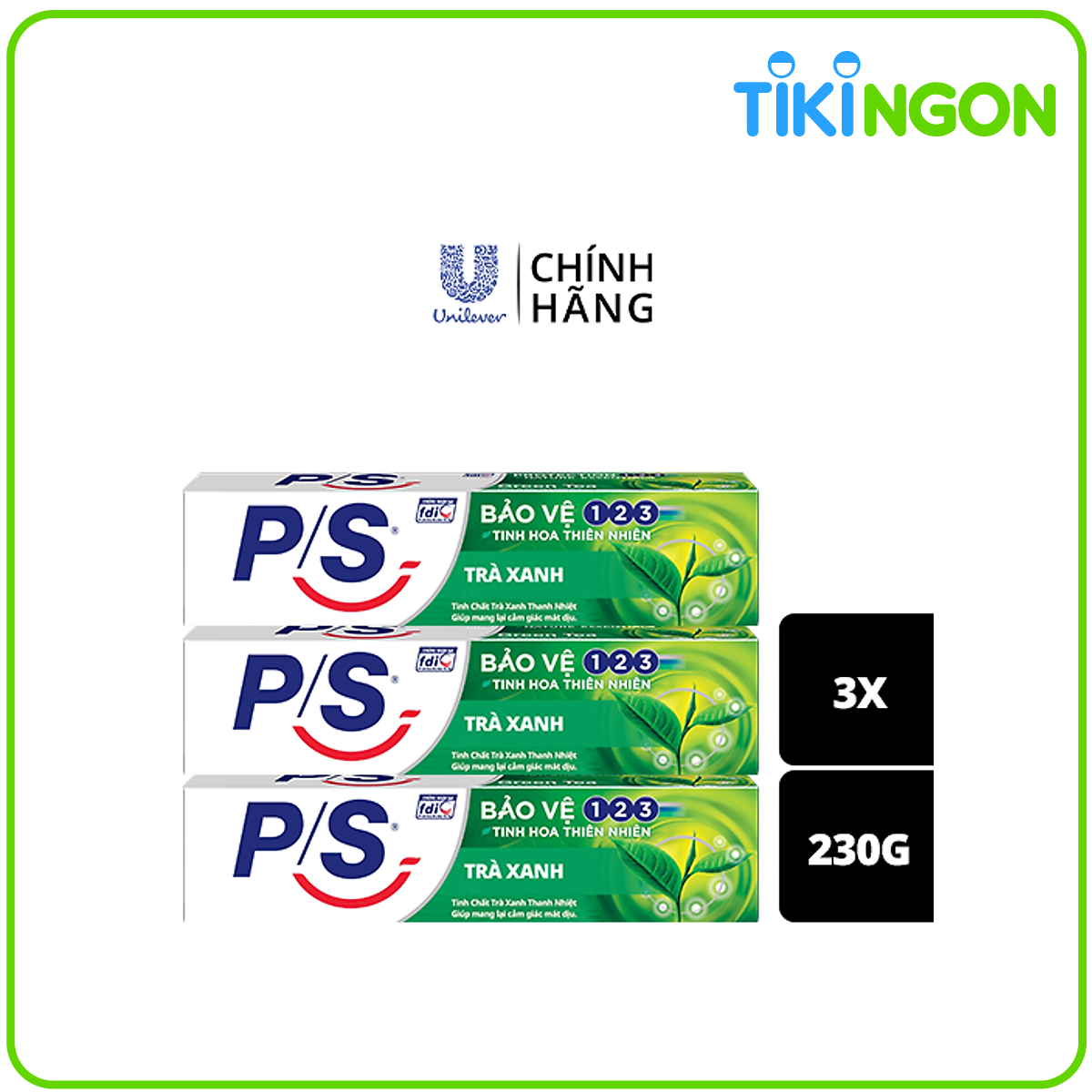 Combo 3 Kem Đánh Răng P/S Bảo Vệ 123 Trà Xanh 230g với tinh chất trà xanh thanh nhiệt giúp mang lại cảm giác mát dịu