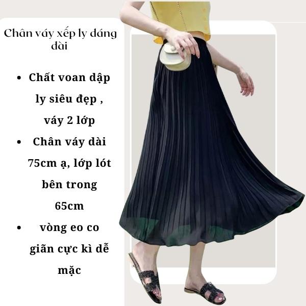 Chân váy xếp ly dáng dài (Cun-055 ) siêu đẹp (hình thật + video)-Lung Chun Co Giãn Thoải Mái