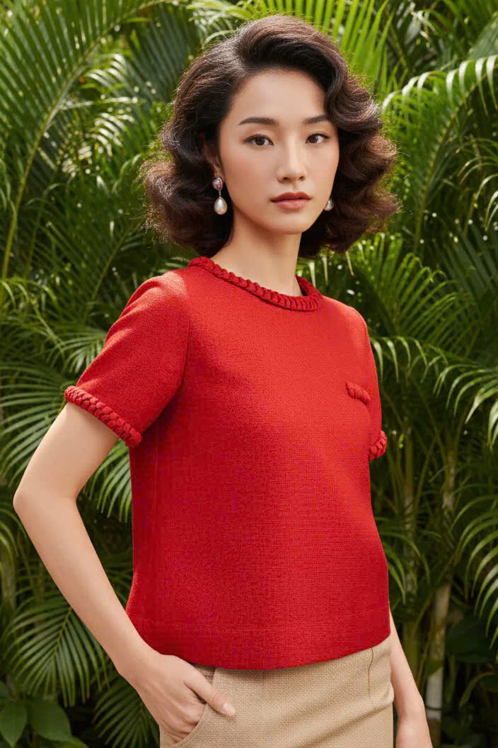 Áo Croptop Cổ Tròn Tếch Sam Tweed Đỏ Top213 thời trang thiết kế Hity