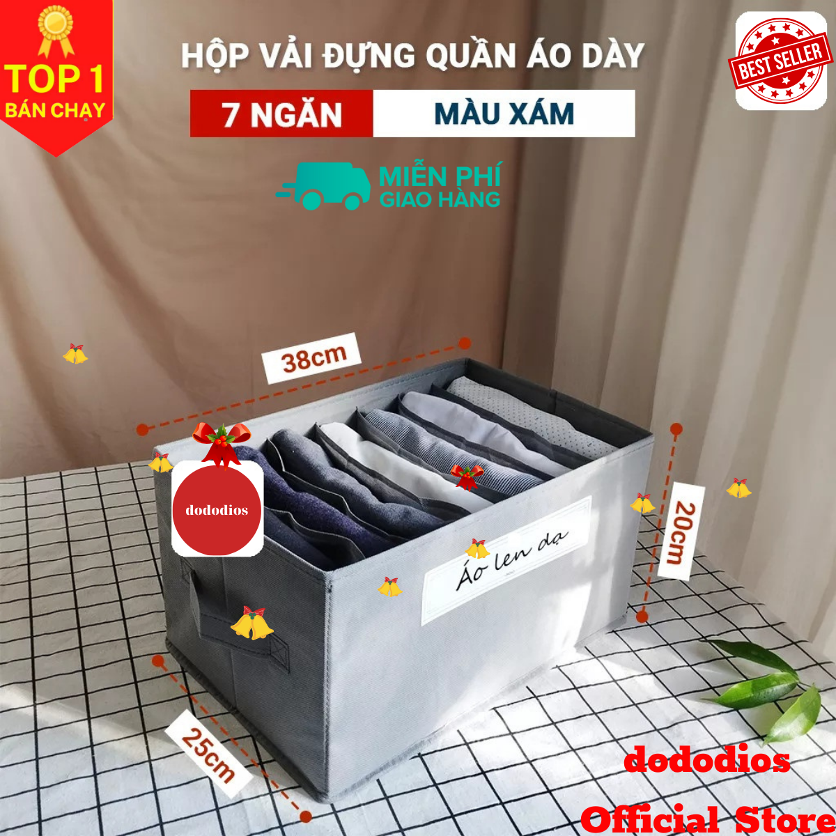 Hộp vải chia 11 ngăn độc quyền dododios có tag gắn tên hộp lõi dày 2mm rất cứng cáp đựng quần jeal áo thun áo len