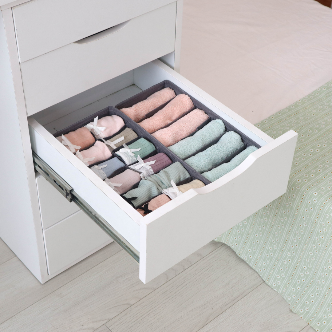 Hộp Đựng Đồ Lót Gấp Gọn 6 Ngăn Morning House- Form Vải Đứng, Gấp Gọn Dễ Dàng, Sắp Xếp Các Loại Tất, Đồ Lót Rất Gọn