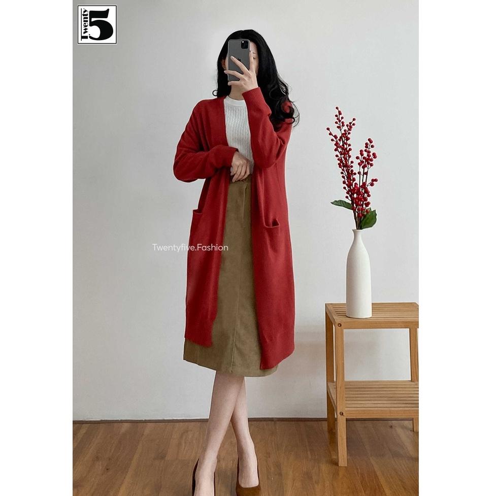 Áo len cardigan nữ dáng dài túi ốp, không cúc Twentyfive 4002