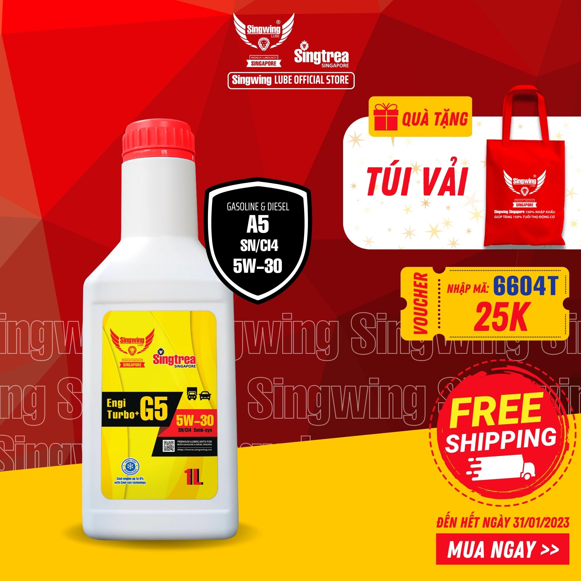 Dầu nhớt Singtrea Engi Turbo+ G5 5w-30 SN/CI4 Semi-Synthetic 1L dành cho xe ô tô