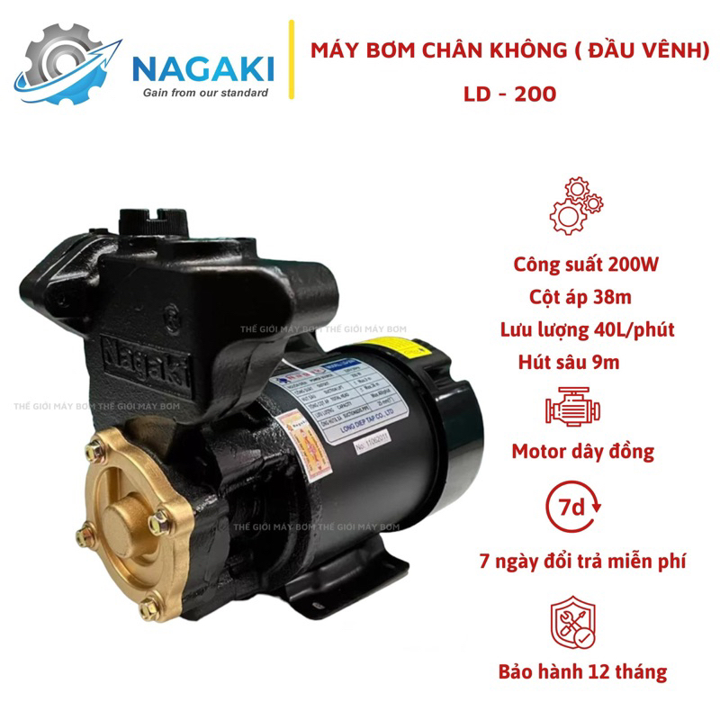 Máy bơm nước chân không 200W cánh đồng Nagaki LD-200 - Bảo hành 1 năm ( Cam kết hàng chính hãng )