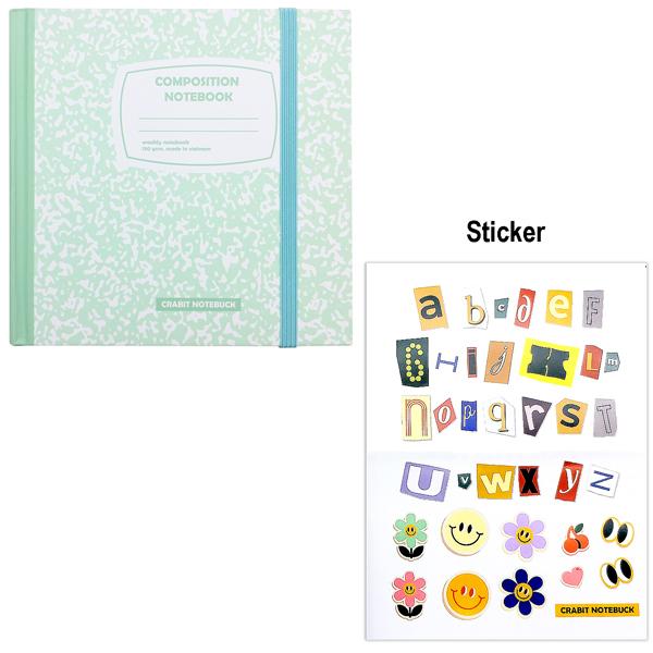 Sổ Weekly Plan Khổ Vuông 144 Trang 130gsm + Kèm Sticker Composition Collection - Crabit Notebuck 1595 - Xanh Mint