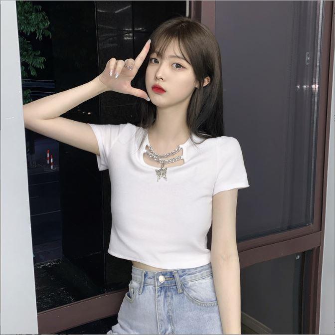 Xả kho áo crotop ôm phối xích cánh bướm siêu xinh Áo thun body tay ngắn cá tính hàng bom giá rẻ