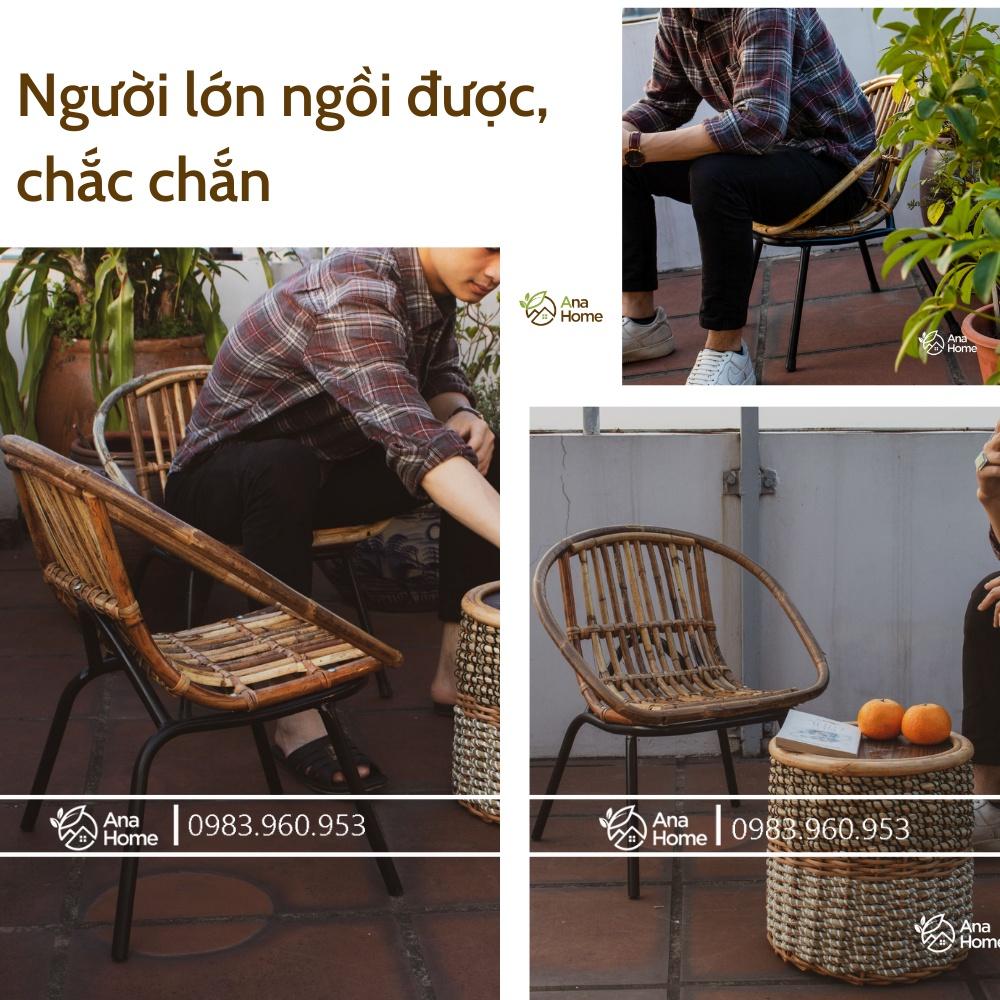 (Combo siêu tiết kiệm) Bộ bàn ghế mây sò chân sắt và bàn gỗ me tây, phù hợp làm quán Cafe / ban công gia đình / Homestay