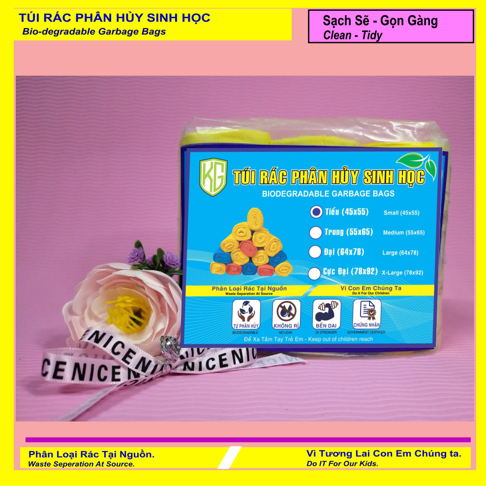 Set 2 Kí Bao Rác Sinh Học - Tự Hủy Sinh Học - Dạng Cuộn - 3 Size - MÀU VÀNG / Set 2 Kilograms Of Bio-degradable Trash Bags - Garbage Bags - In Rolls - 3 Sizes - COLOR YELLOW