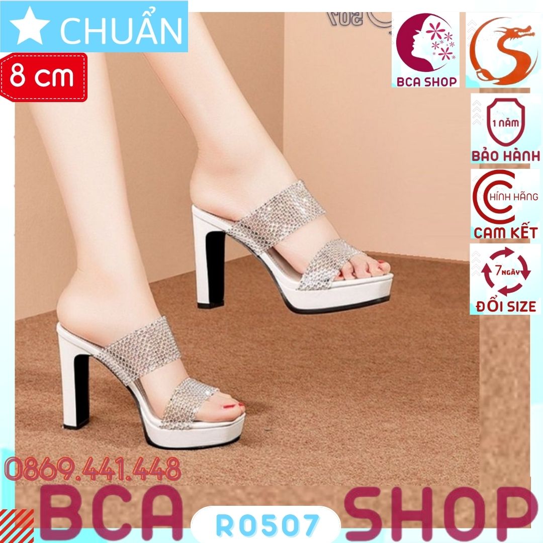 Giày cao gót nữ 8p hở mũi RO507 ROSATA tại BCASHOP đế trụ, quai trong thời trang, họa tiết cách điệu - màu trắng