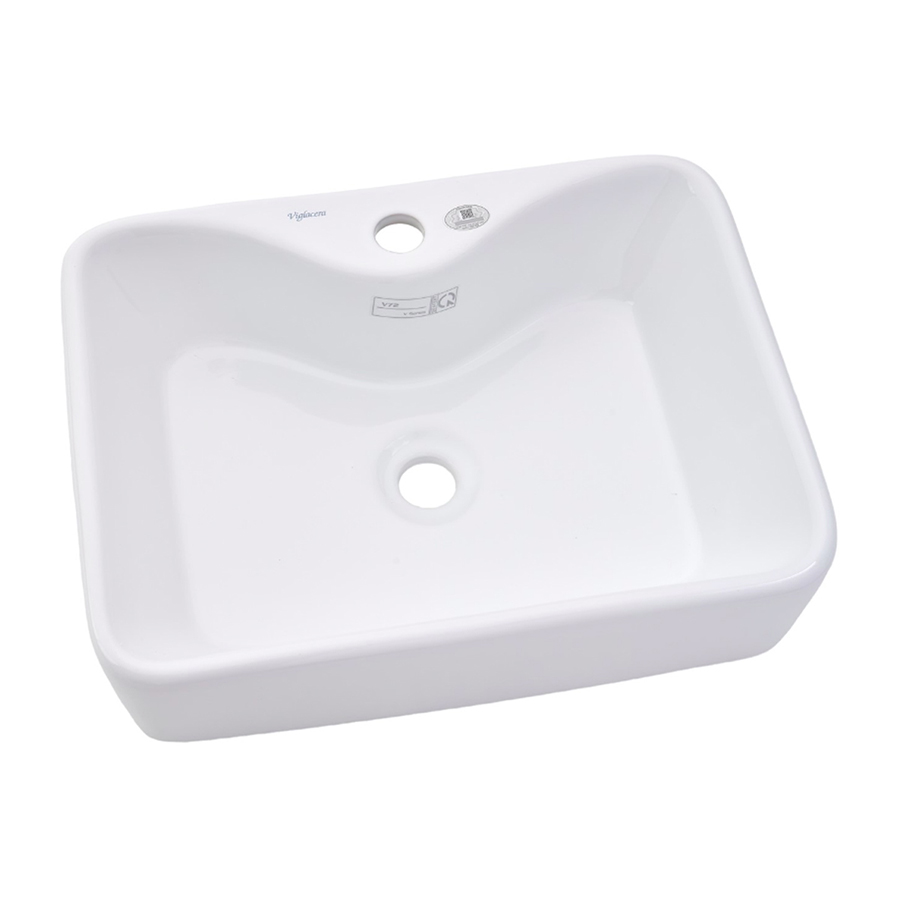 Lavabo đặt bàn Viglacera V72 màu trắng hình chữ nhật, chất liệu sứ ceramic, lòng chậu sâu - Hoa Sen Home - Hàng chính hãng
