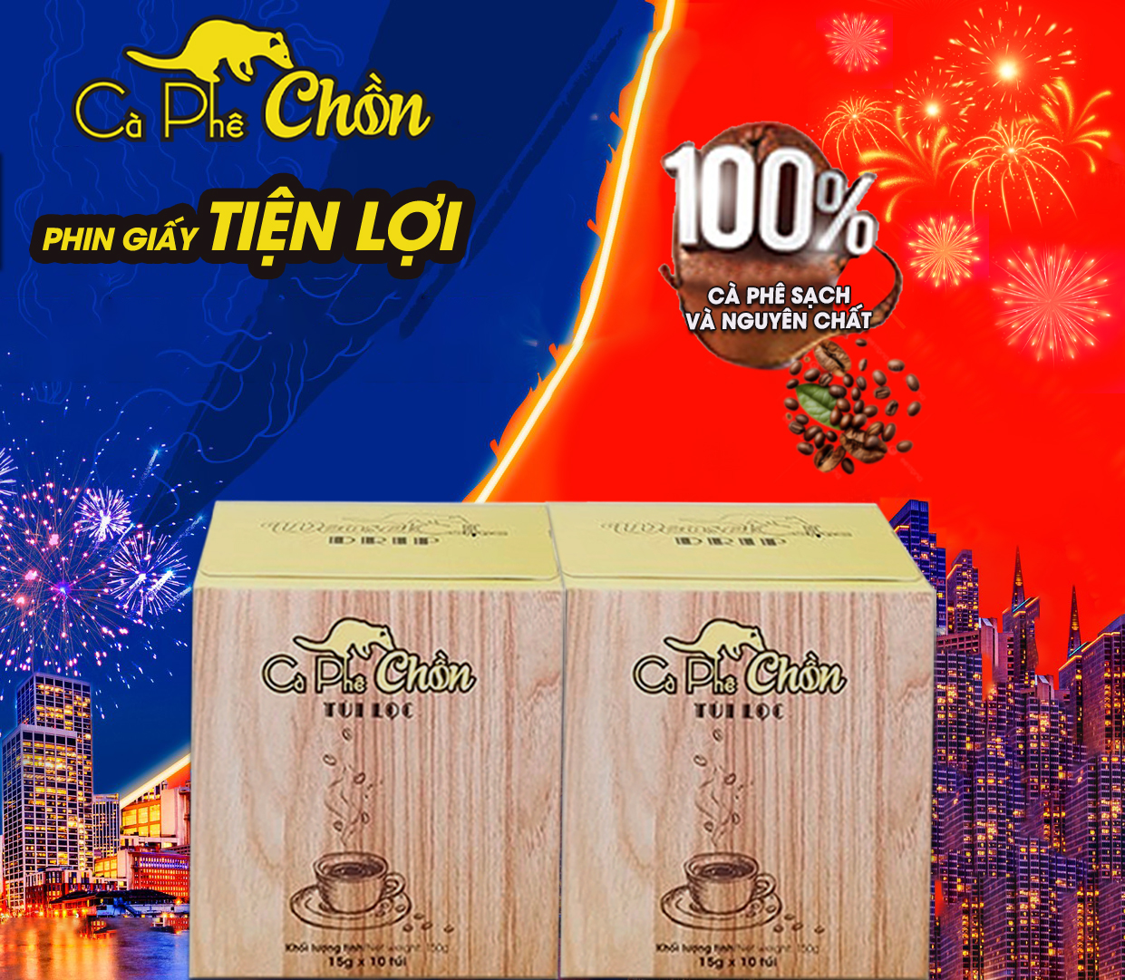 Cà Phê Chồn phin giấy - Hộp 10 Gói x 15g