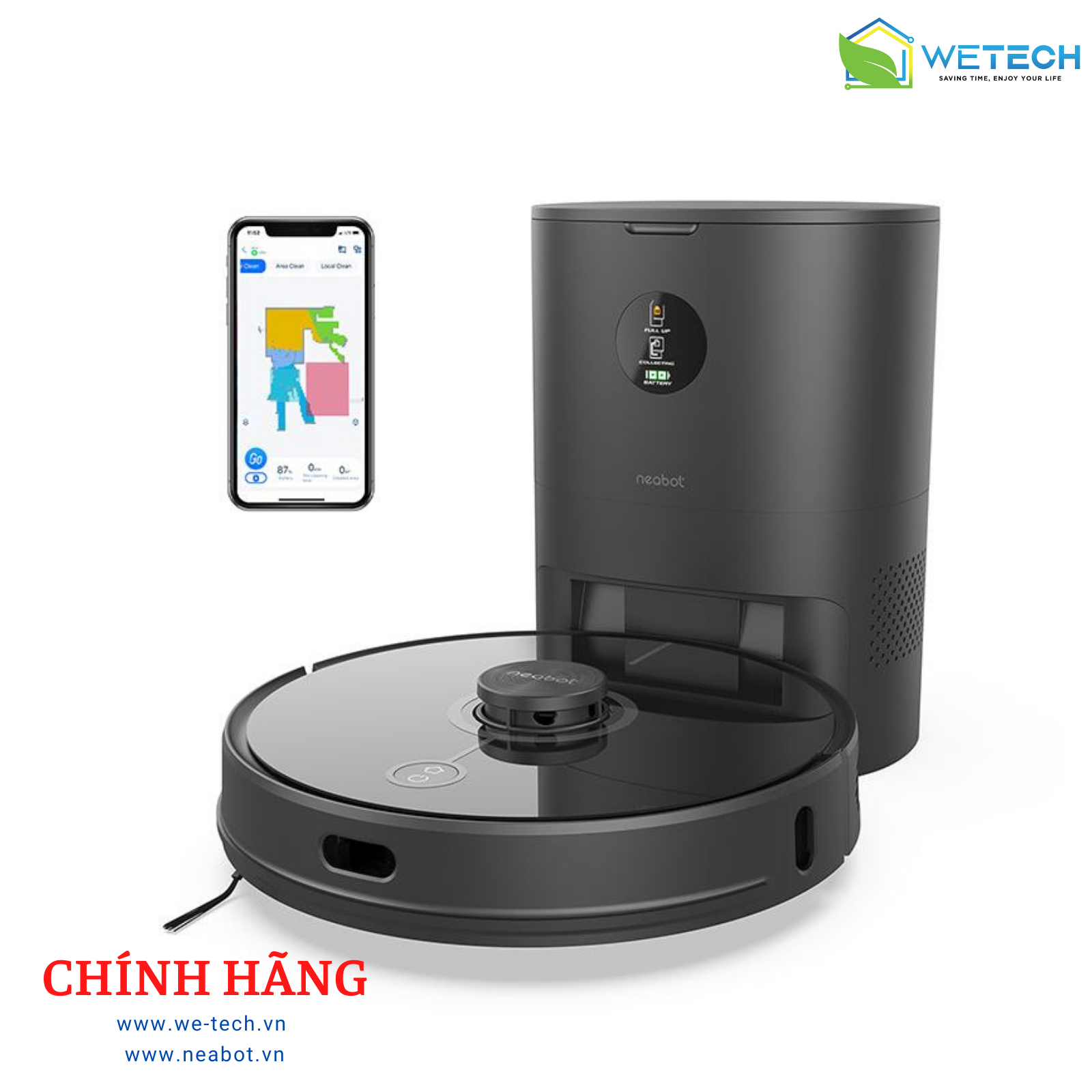 Robot tự đổ rác hút bụi lau nhà Neabot N2 Black - Hàng chính hãng