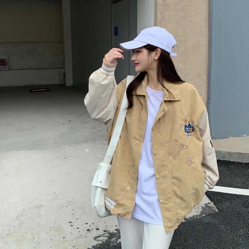 Áo khoác nhung nam nữ bomber unisex gió jacket cúc bấm form rộng local brand ulzzang phong cách hàn quốc đep In Gấu