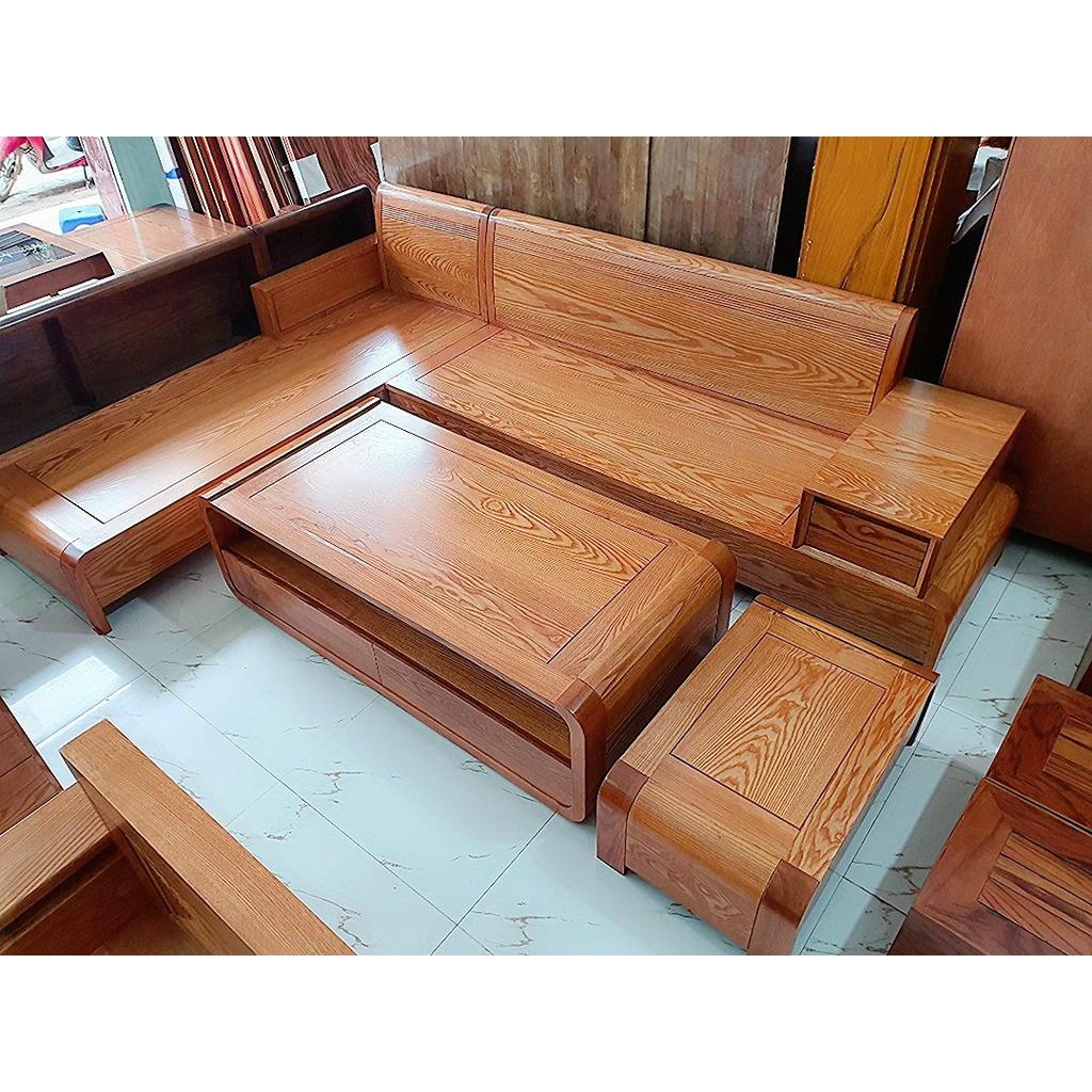 Bộ bàn ghế sofa gỗ phòng khách chân cong dáng chữ L