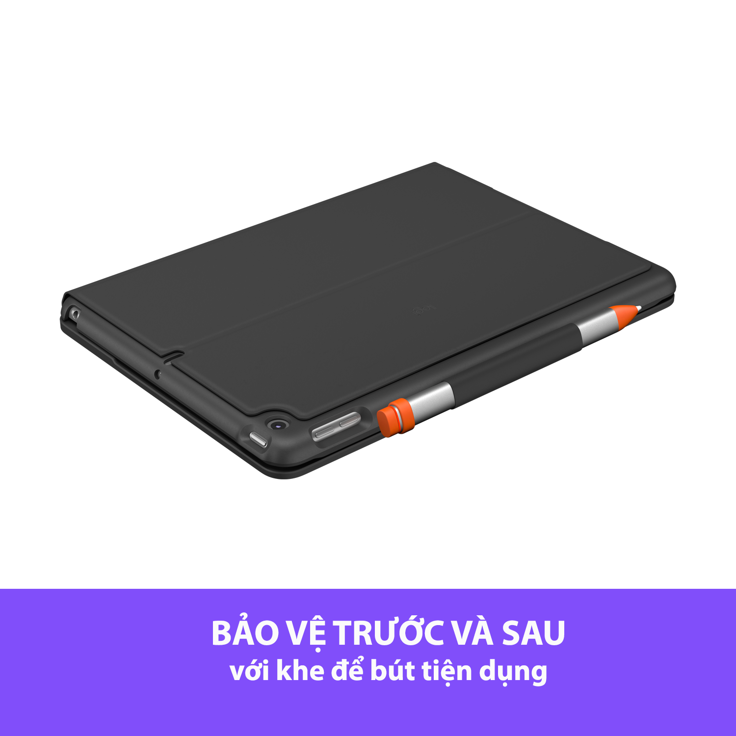 Bao da kèm bàn phím Logitech Slim Folio kết nối bluetooth dành cho iPad Gen7, Gen 8, Gen 9 - Pin đến 4 năm - Màu Đen - Hàng chính hãng