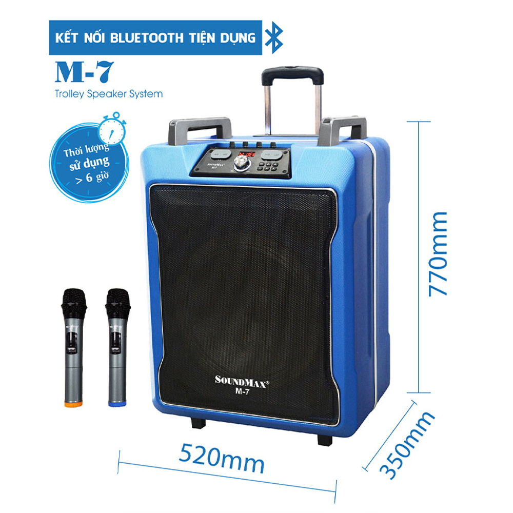 Loa kéo karaoke SoundMax M-7 | Trolley Karaoke Speaker SoundMax M7 - Tặng kèm 2 micro chuyển đổi tần số | Loa bluetooth karaoke di động | Loa nghe nhạc | Loa du lịch - Hàng Chính Hãng