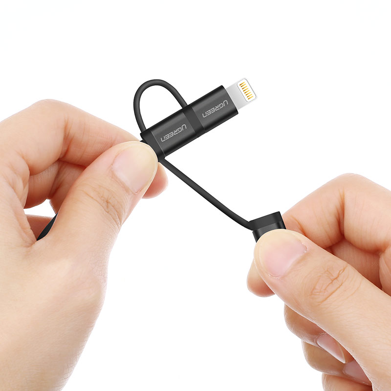 Dây cáp chuyển đổi (3 trong 1) USB 2.0 sang Lightning, Micro USB, Type-C dài 1m UGREEN US199 30784 - Hàng chính hãng