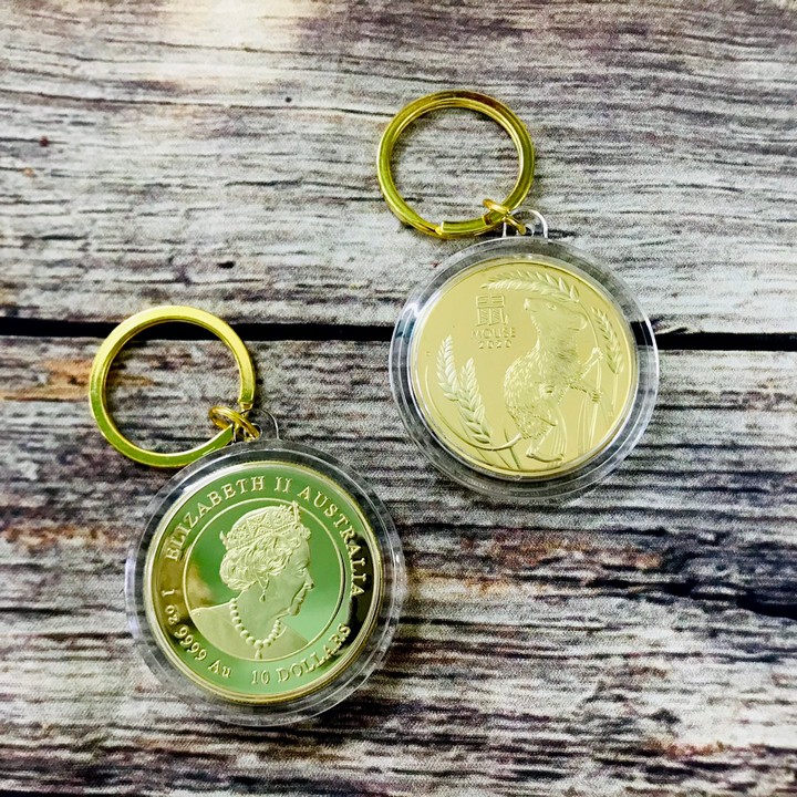 Móc khóa xu Úc con chuột mạ vàng Dùng để trang trí chìa khóa, tăng tính thẩm mỹ, mang lại may mắn, làm quà tặng dịp Lễ, Tết, kích thước 5cm, màu vàng - TMT Collection - SP000406
