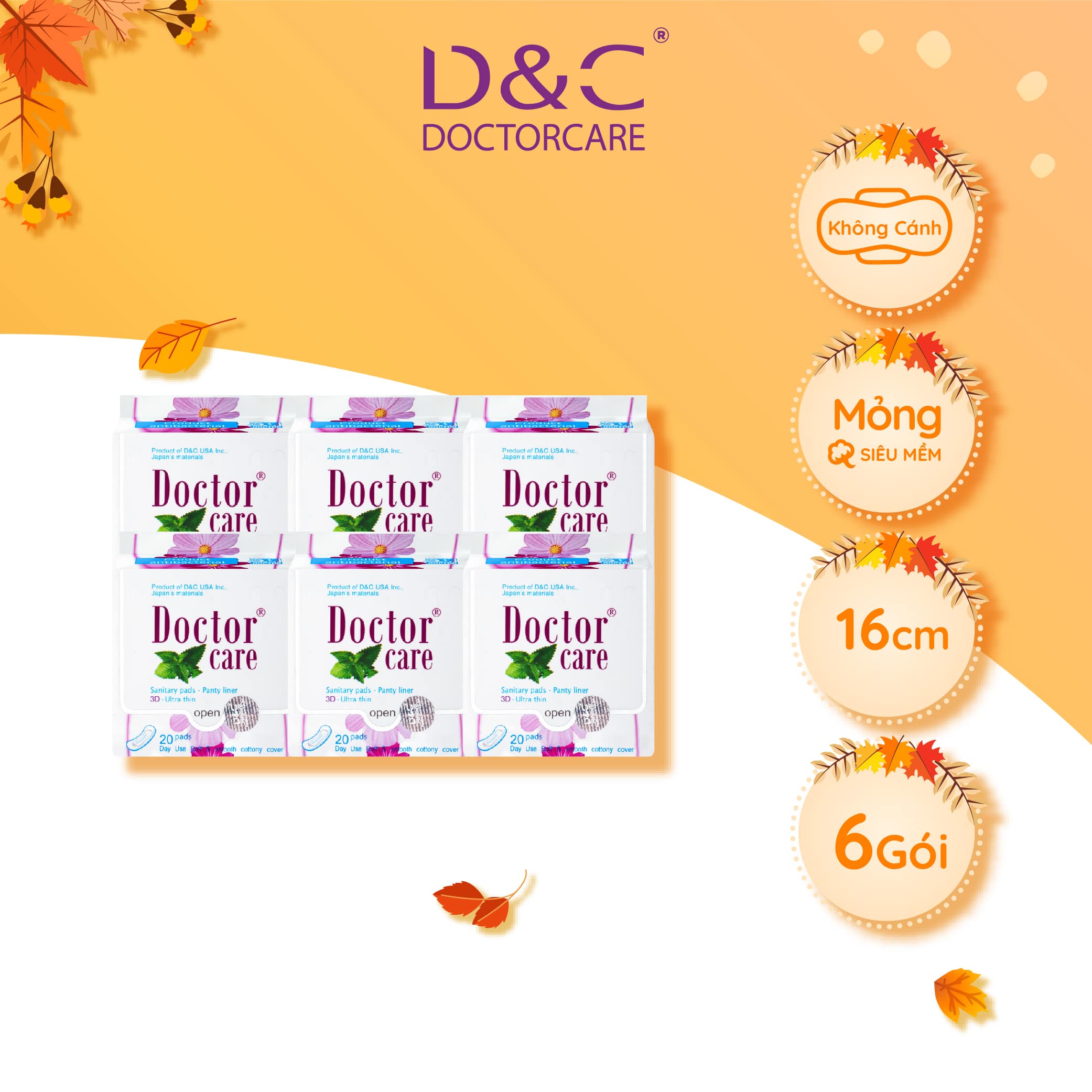 Combo 6 Băng vệ sinh hàng ngày thảo dược Doctor Care 16 cm siêu khô thoáng cả ngày dài