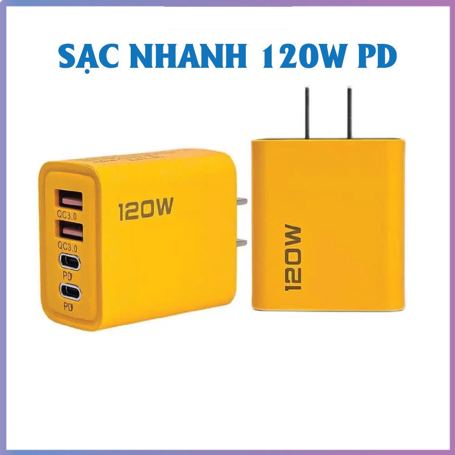 Bộ sạc nhanh 4 cổng, 120W: 2 cổng Type C + 2 cổng USB - Và cáp sạc nhanh 4 in 1 - Hàng chính hãng
