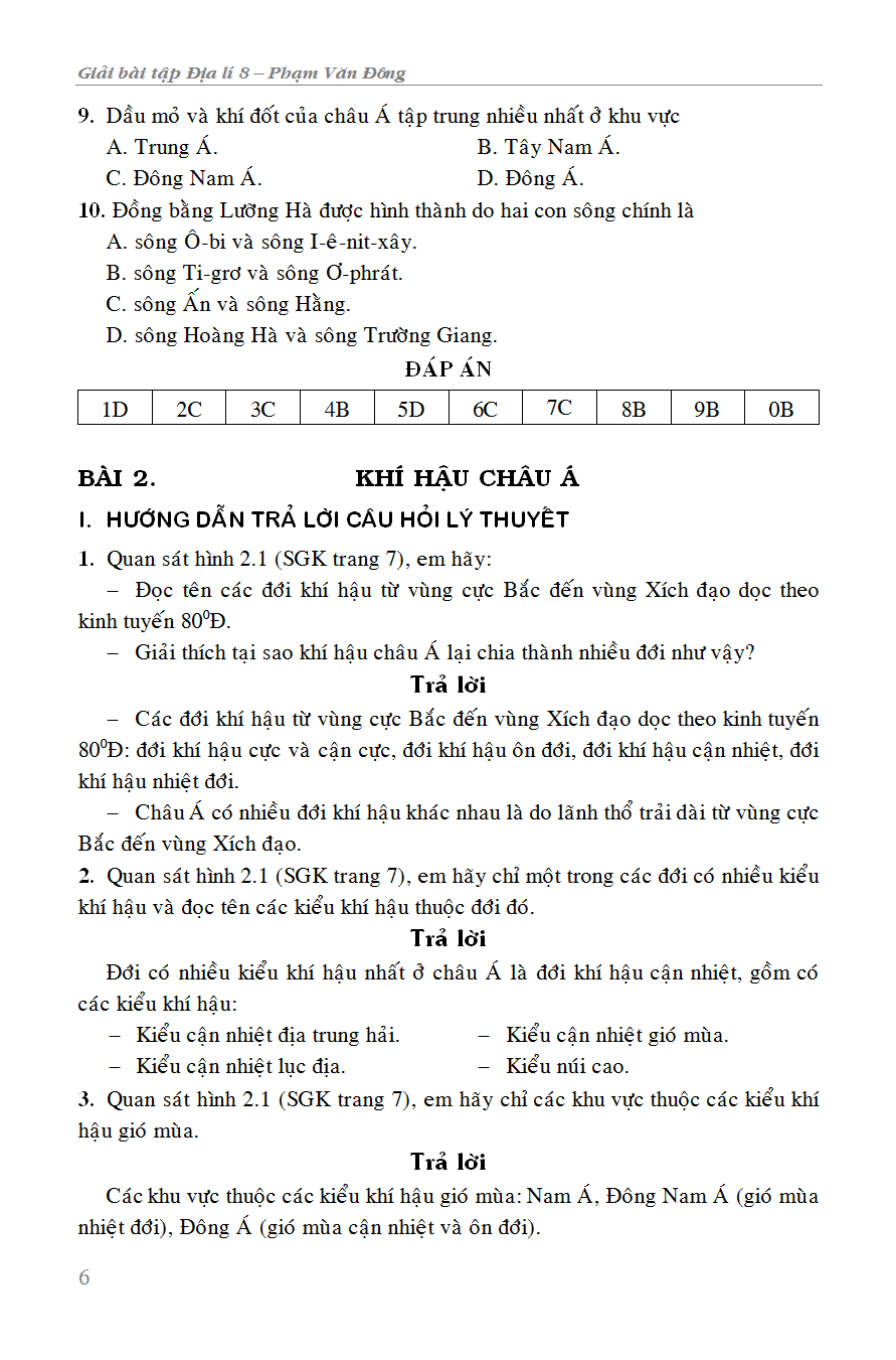 Giải Bài Tập Địa Lí 8 - KV