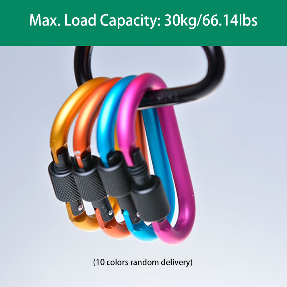 Móc Khóa Carabiner Dạng D Bằng Hợp Kim Nhôm Chịu Lực 35kg Cắm Trại Ngoài Trời Đi Bộ Đường Dài