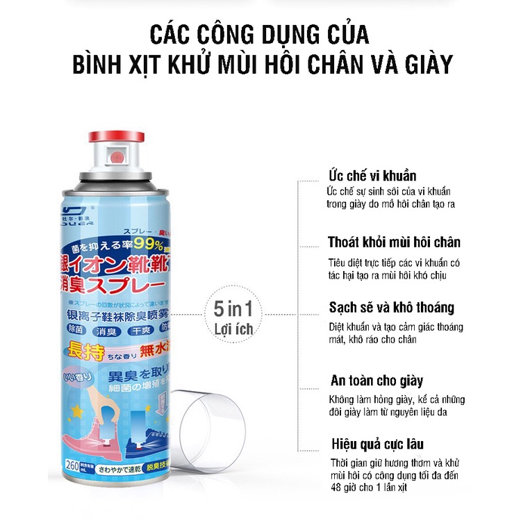 Bình Xịt Khử Mùi Hôi Chân + Hôi Giày Nhật Bản -Hạn Chế MỒ HÔi CHÂN-Duyệt Khuẩn- Mát Lạnh- Hương Thêm Giữ Cực Lâu Dài