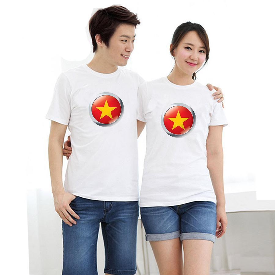 Áo thun cặp đôi in hình button lá cờ Việt 91AAACD form rộng phong cách hàn quốc
