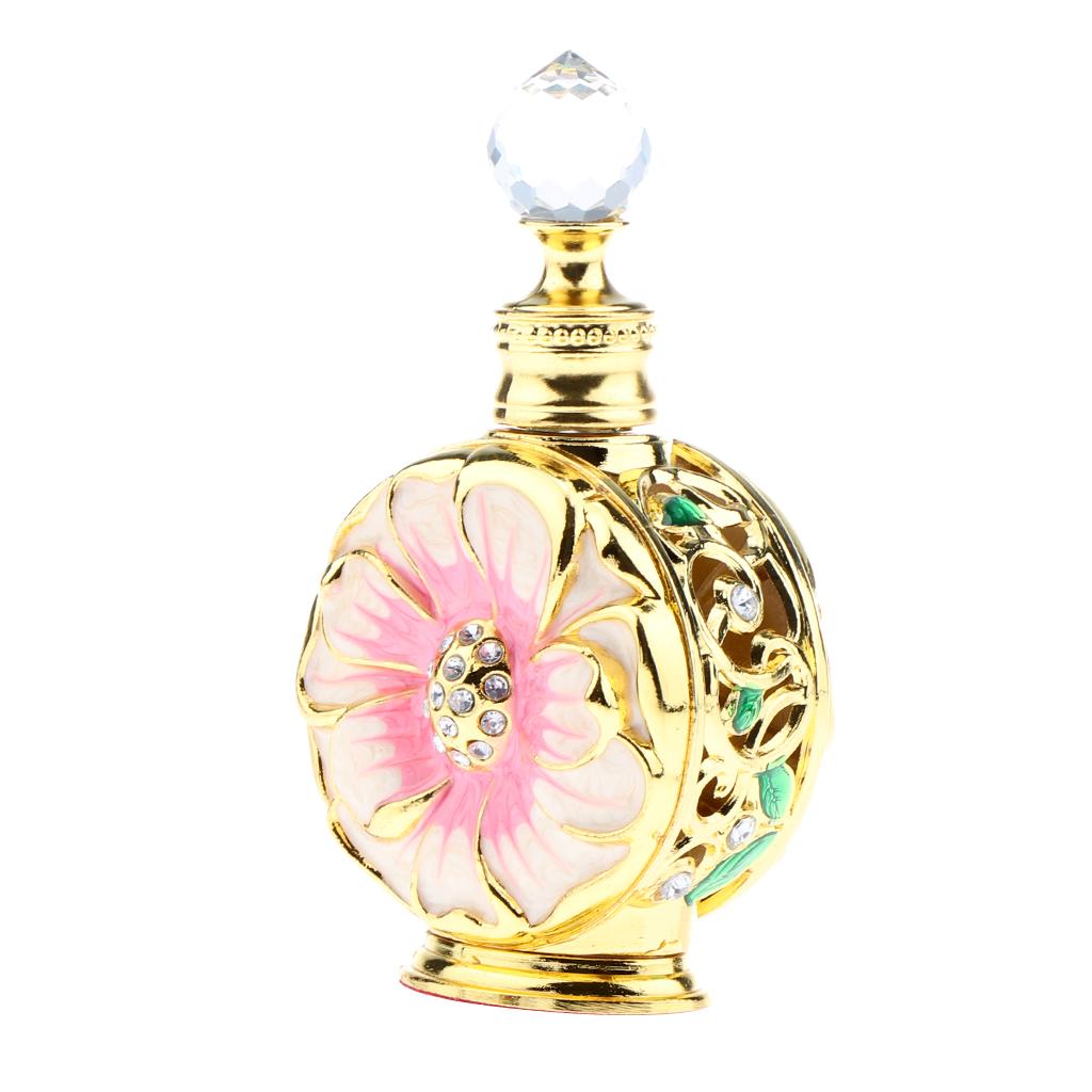 Vintage Antique Empty Refillable Perfume Essential Oil Bottle Container Red Gold