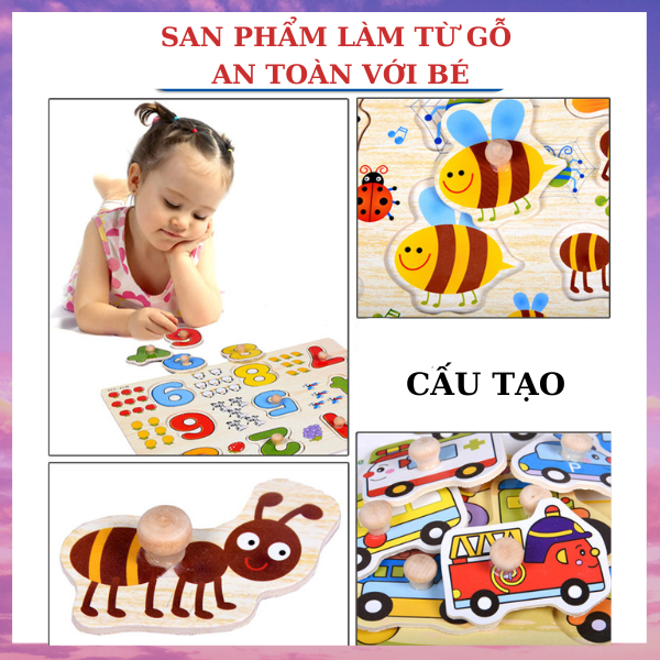 ( LOẠI 1) Đồ chơi bảng ghép hình núm gỗ nhiều chủ đề, bảng ghép hình động vật, trái cây, chữ số, đồ chơi thông minh