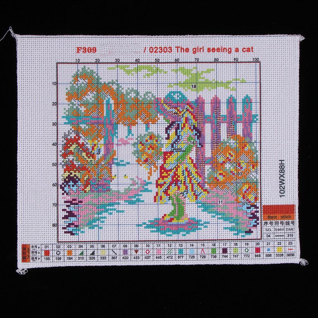 Girl in Garden Stamped Cross Stitch DIY Handmade Needlework 26x21cm 14CT